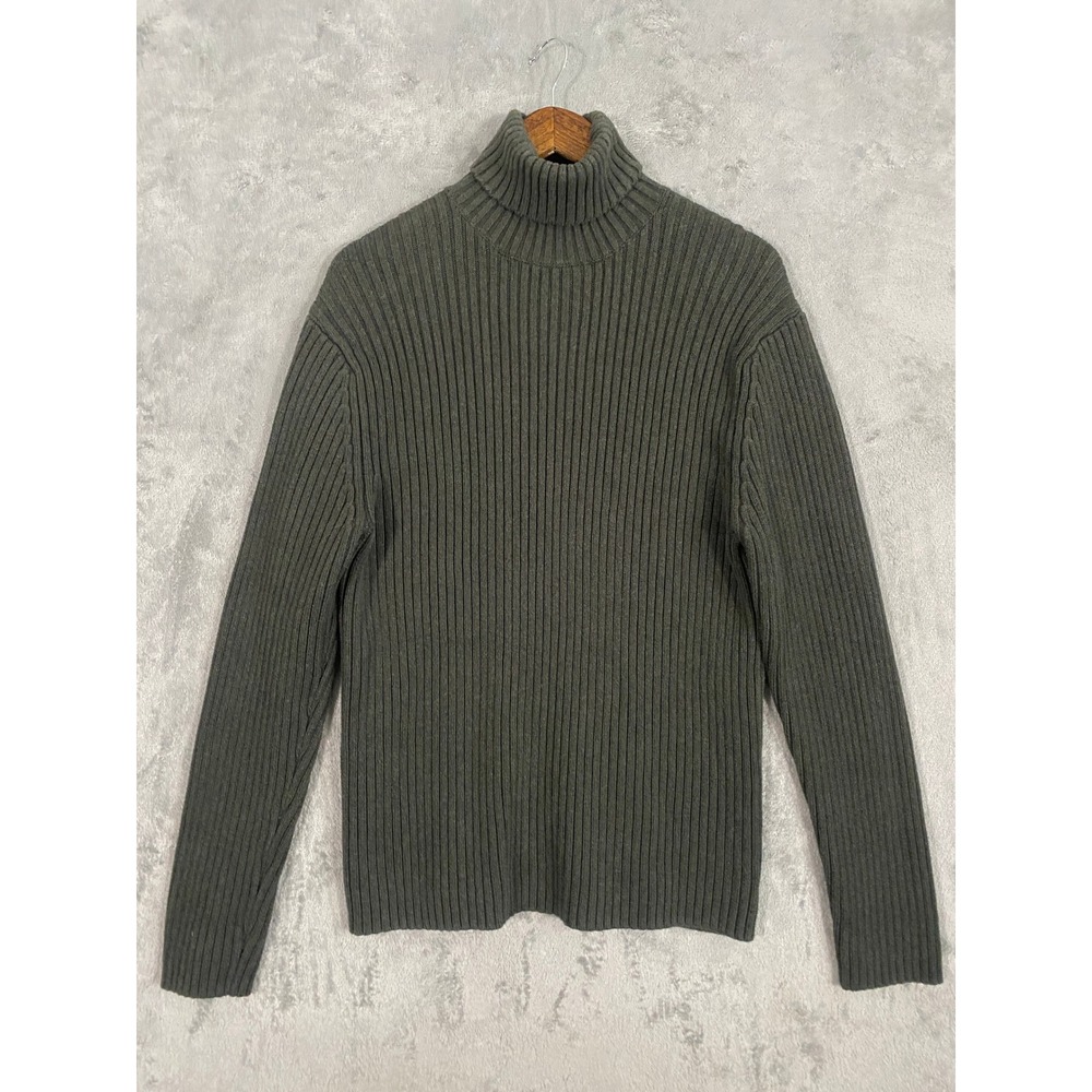 Banana Republic Sweater Mens XL Olive Green Stretch Ribbed Turtleneck Heavy Knit